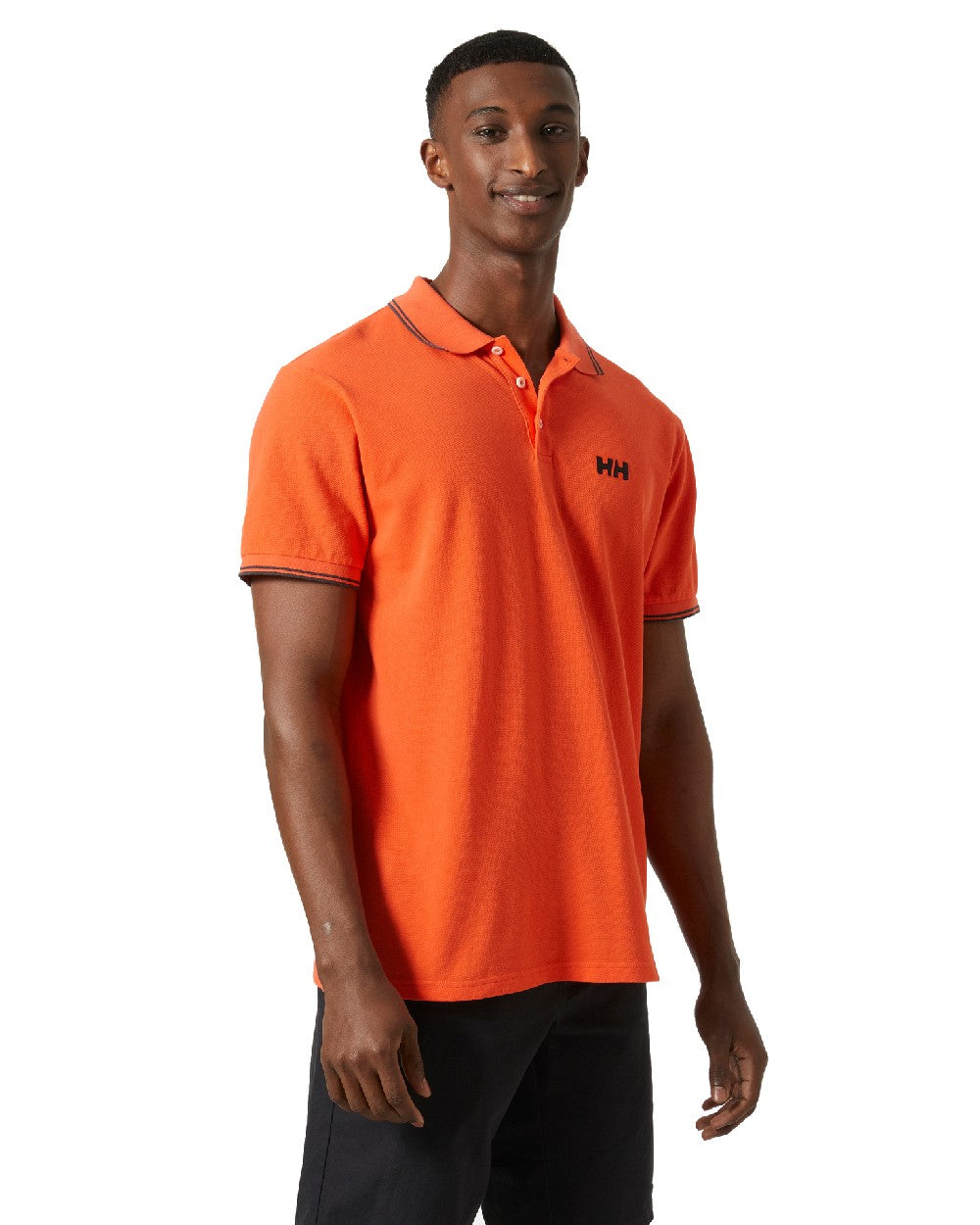 Flame coloured Helly Hansen Mens Genova Polo T-Shirt on white background 