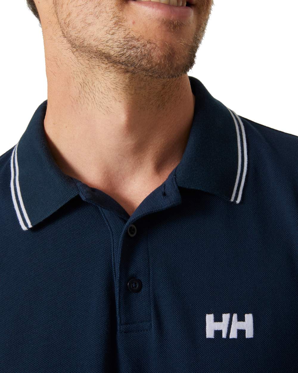 Navy coloured Helly Hansen Mens Genova Polo T-Shirt on white background 