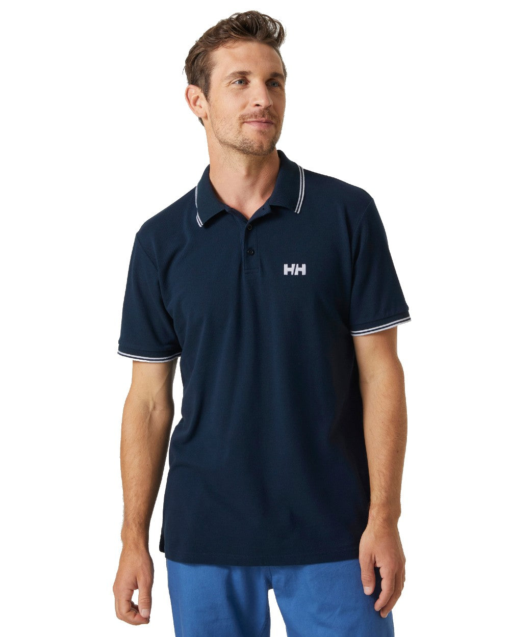 Navy coloured Helly Hansen Mens Genova Polo T-Shirt on white background 