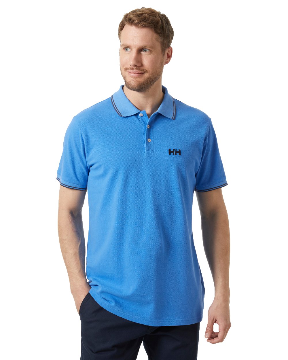 Ultra Blue coloured Helly Hansen Mens Genova Polo T-Shirt on white background 