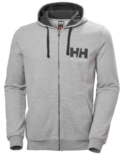 Grey Melange coloured Helly Hansen Mens Full Zip Logo Hoodie on white background 