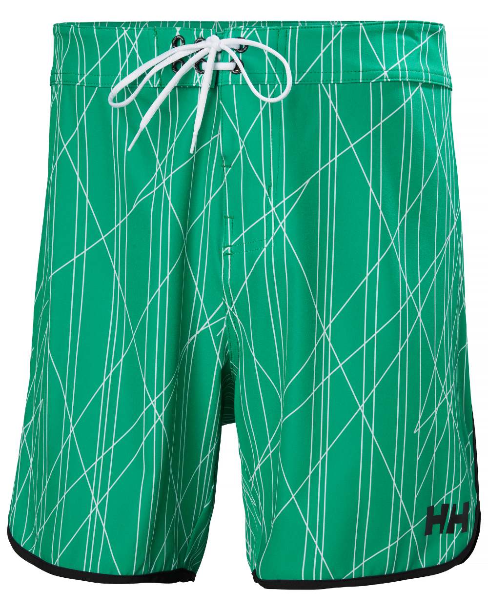 Bright Green coloured Helly Hansen Mens HP 7 inch Curve Board Shorts on white background 