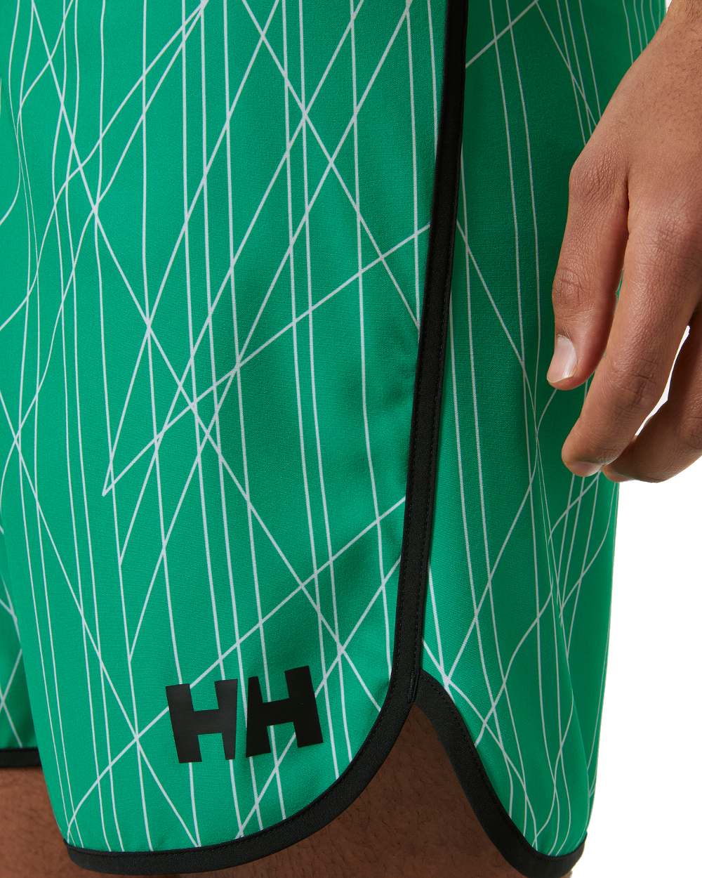 Bright Green coloured Helly Hansen Mens HP 7 inch Curve Board Shorts on white background 