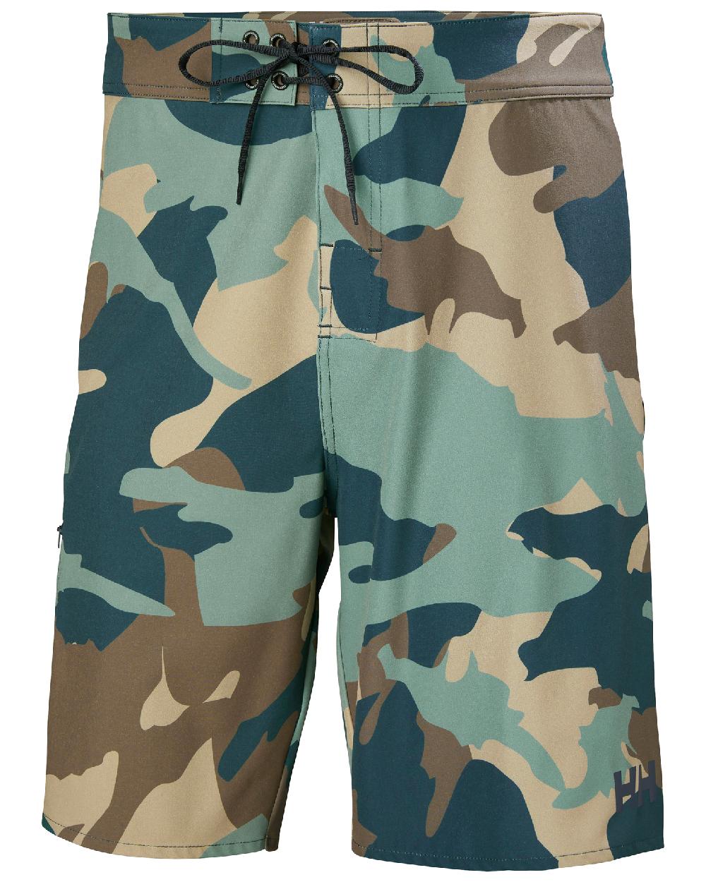 Cactus Camo Coloured Helly Hansen Mens HP 9 inch Board Shorts 3.0 on white background 