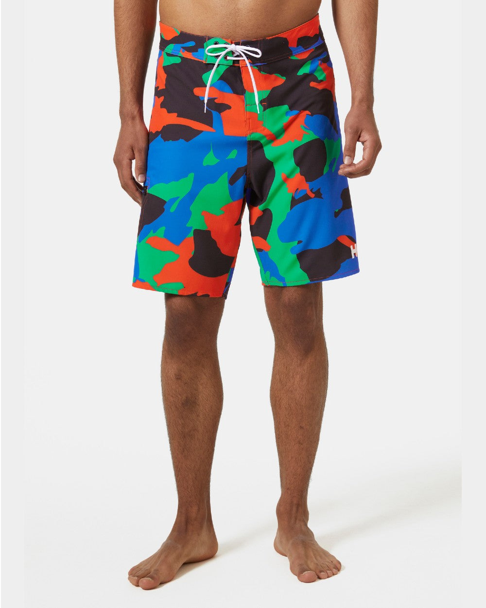 Flame Camo Coloured Helly Hansen Mens HP 9 inch Board Shorts 3.0 on grey background 