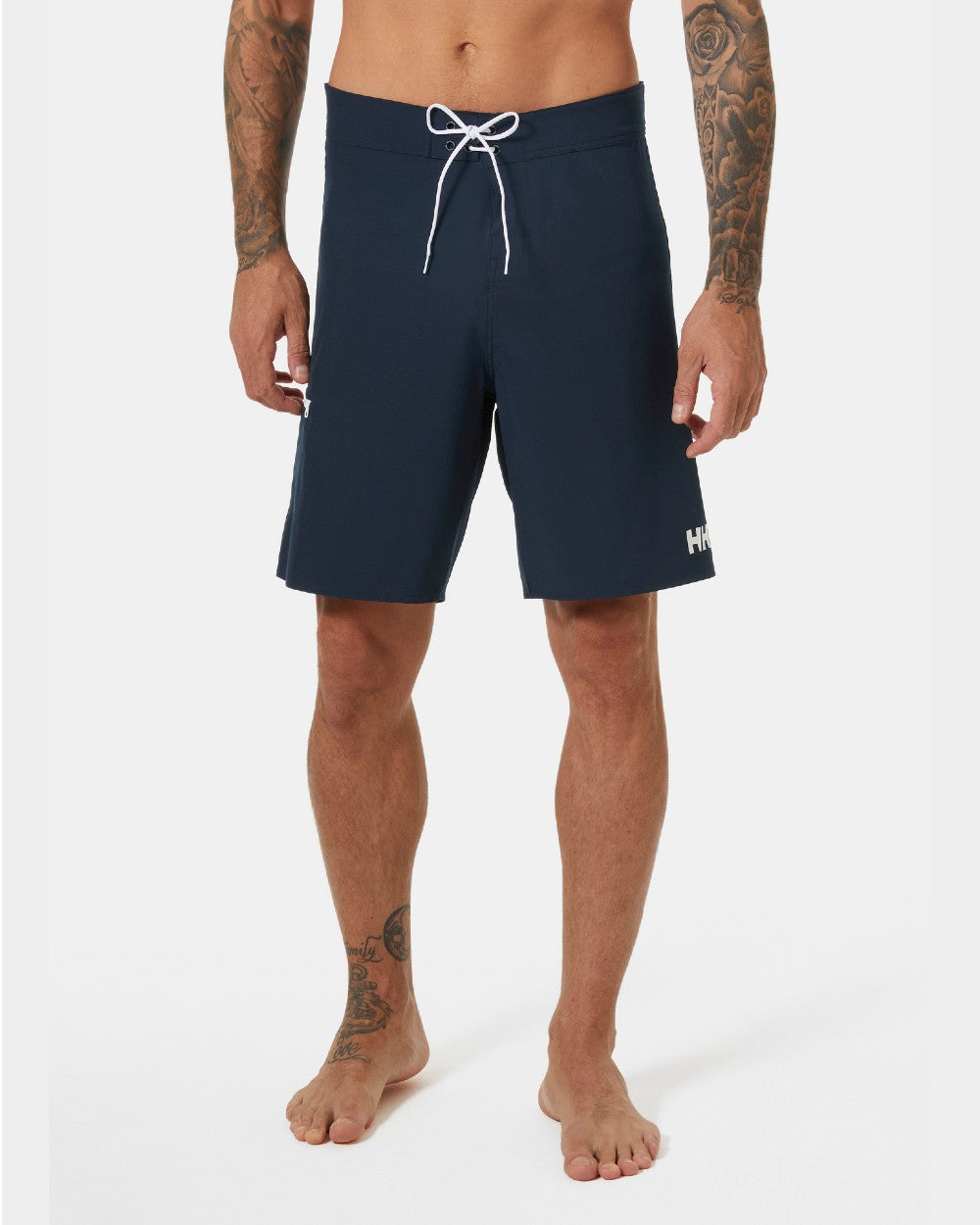 Navy Coloured Helly Hansen Mens HP 9 inch Board Shorts 3.0 on grey background 