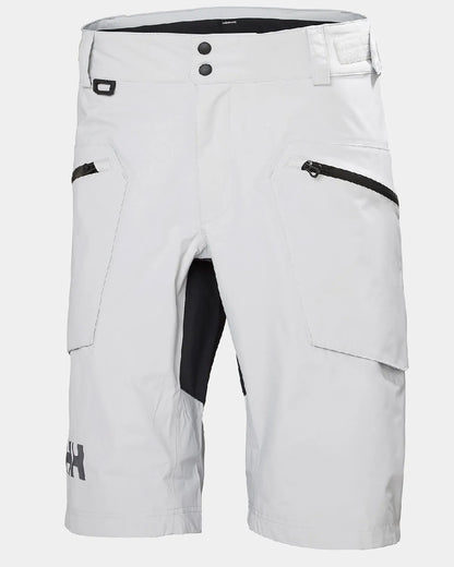 Grey Fog coloured Helly Hansen Mens HP Foil HT Waterproof Sailing Shorts on grey background 