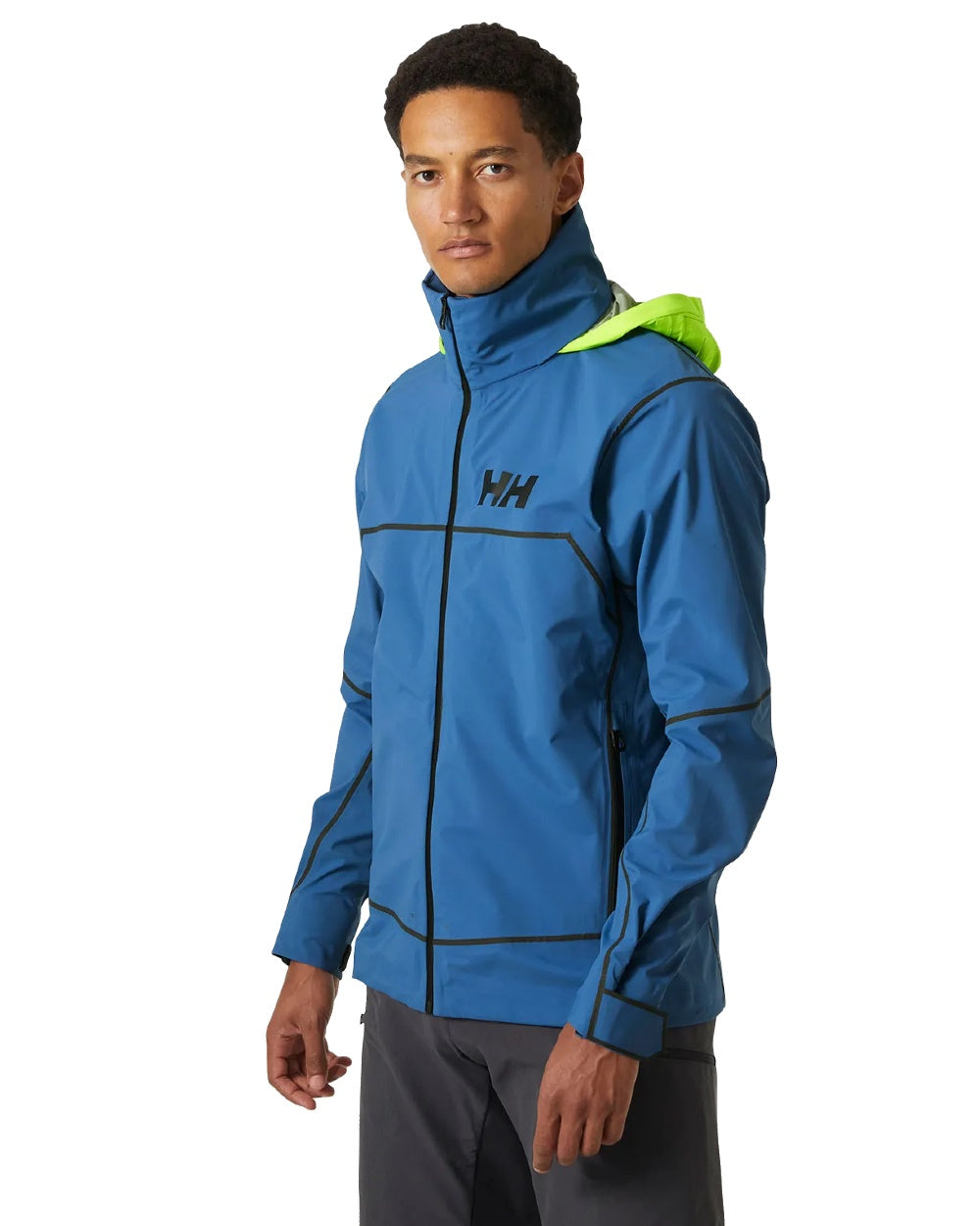 Azurite coloured Helly Hansen Mens HP Foil Shell Jacket on white background 