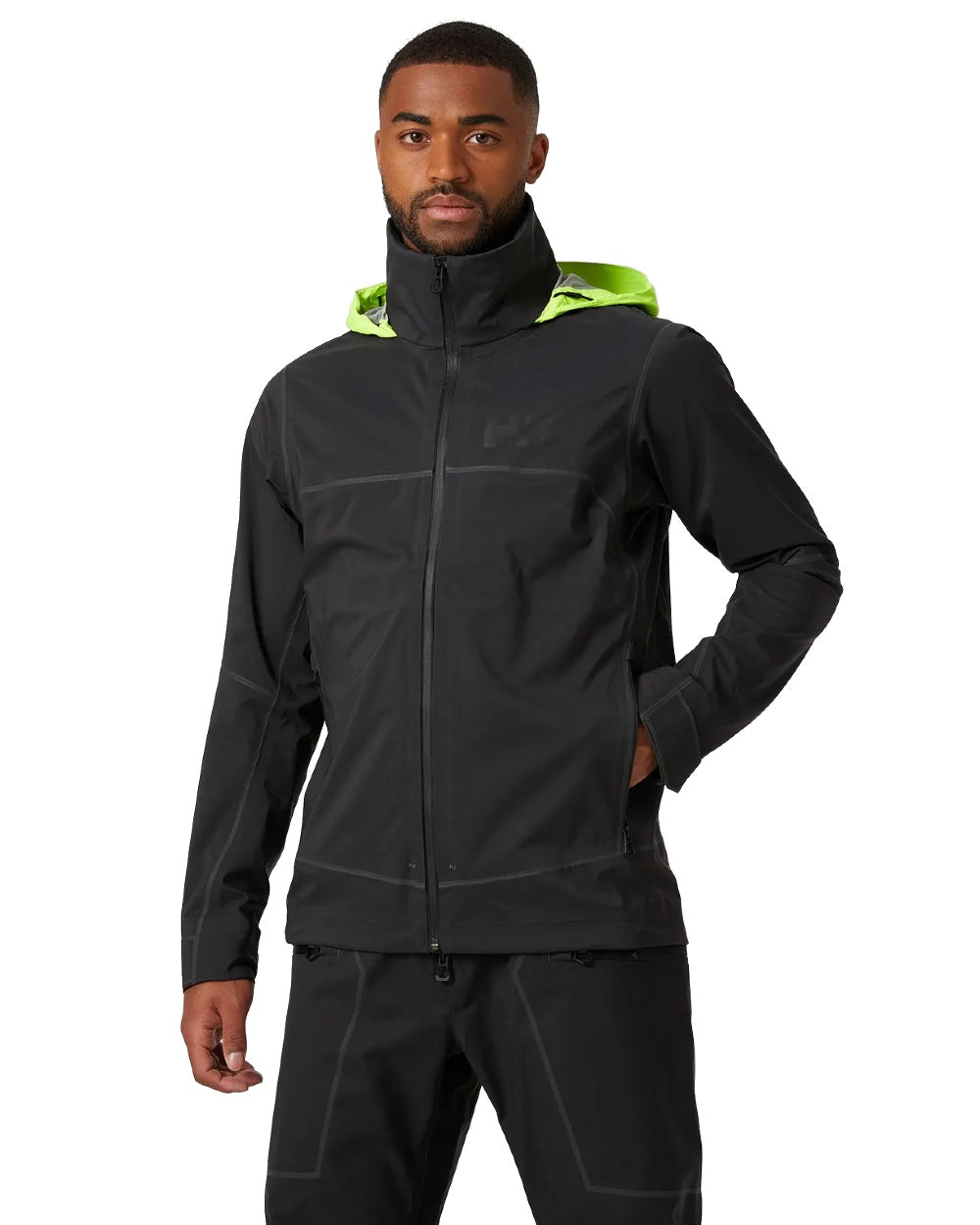 Ebony coloured Helly Hansen Mens HP Foil Shell Jacket on white background 