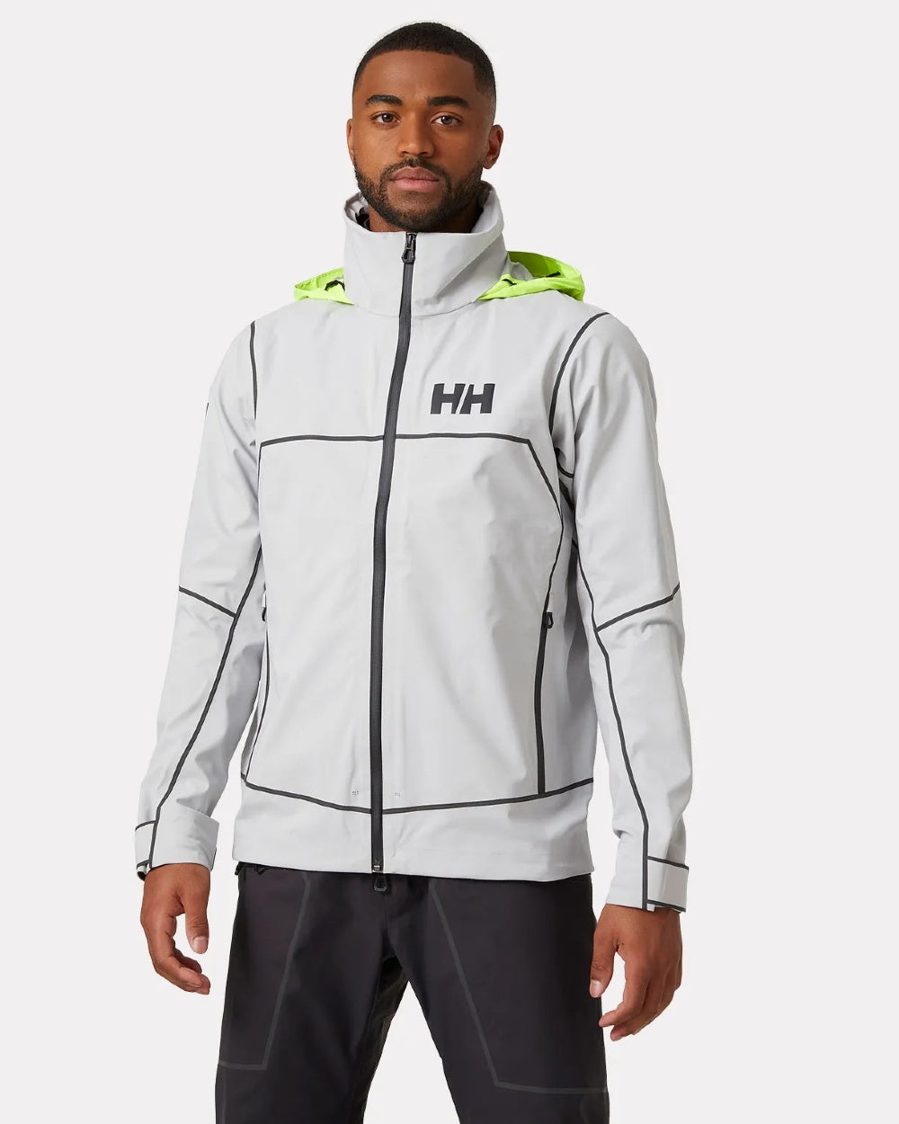 Grey Fog coloured Helly Hansen Mens HP Foil Shell Jacket on grey background 