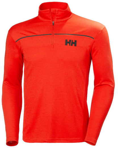 Alert Red coloured Helly Hansen Mens HP Half Zip Pullover Shirt on white background 