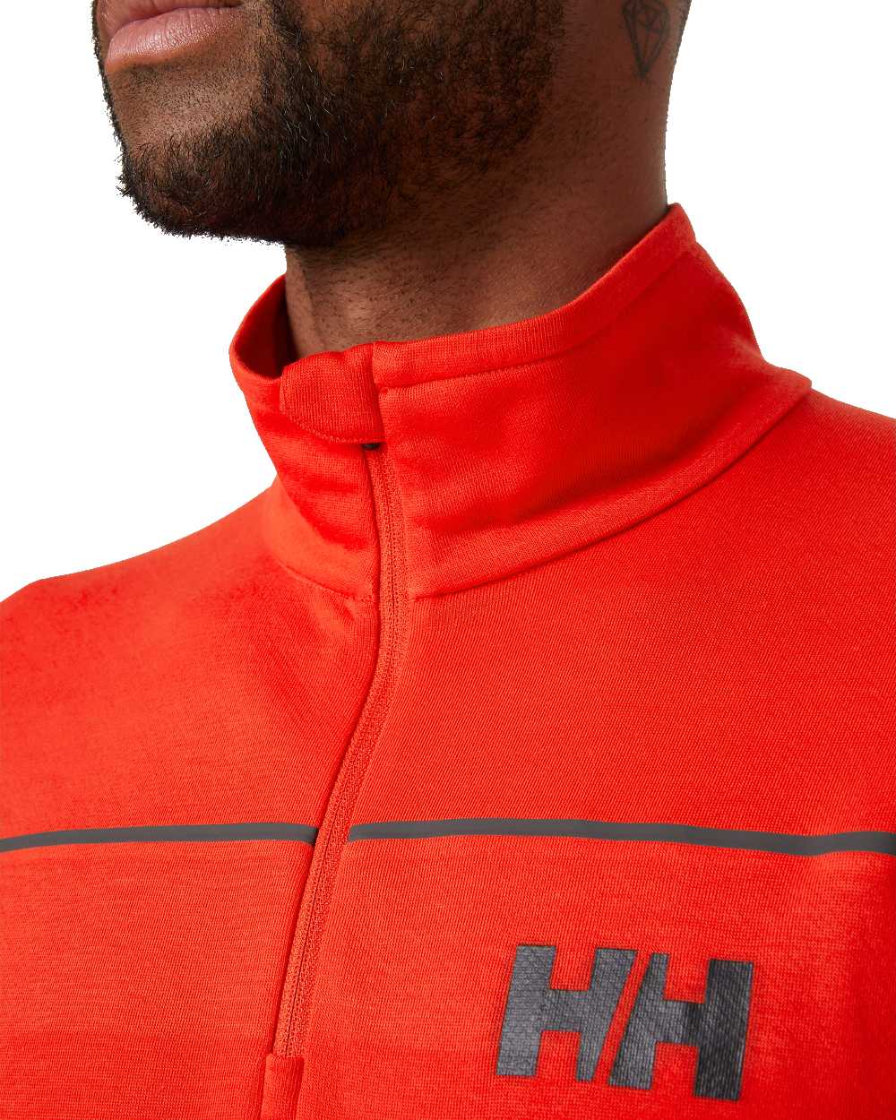 Alert Red coloured Helly Hansen Mens HP Half Zip Pullover Shirt on white background 