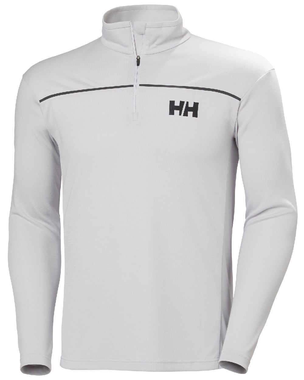 Grey Fog coloured Helly Hansen Mens HP Half Zip Pullover Shirt on white background 