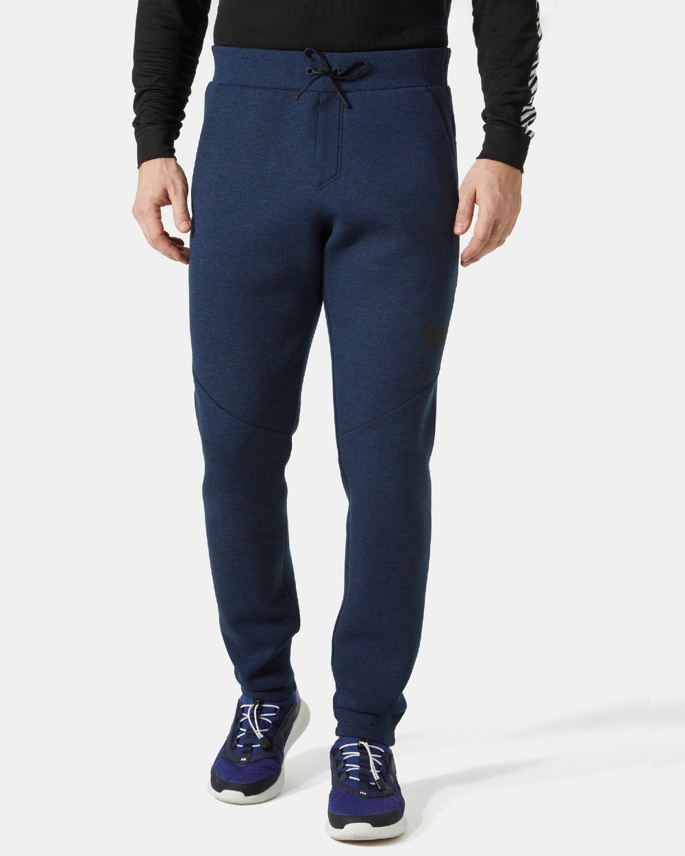 Navy coloured Helly Hansen Mens HP Ocean Sweatpants 2.0 on grey background 