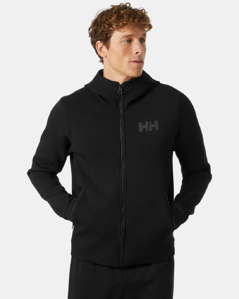 Black coloured Helly Hansen Mens HP Ocean Full Zip Jacket 2.0 on grey background 