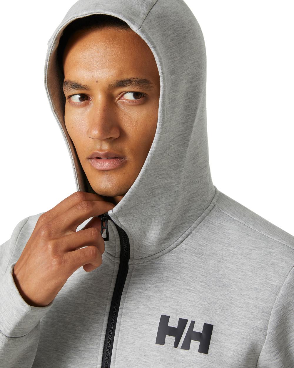 Grey Melange coloured Helly Hansen Mens HP Ocean Full Zip Jacket 2.0 on white background 