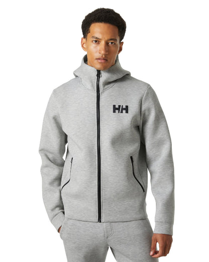 Grey Melange coloured Helly Hansen Mens HP Ocean Full Zip Jacket 2.0 on white background 