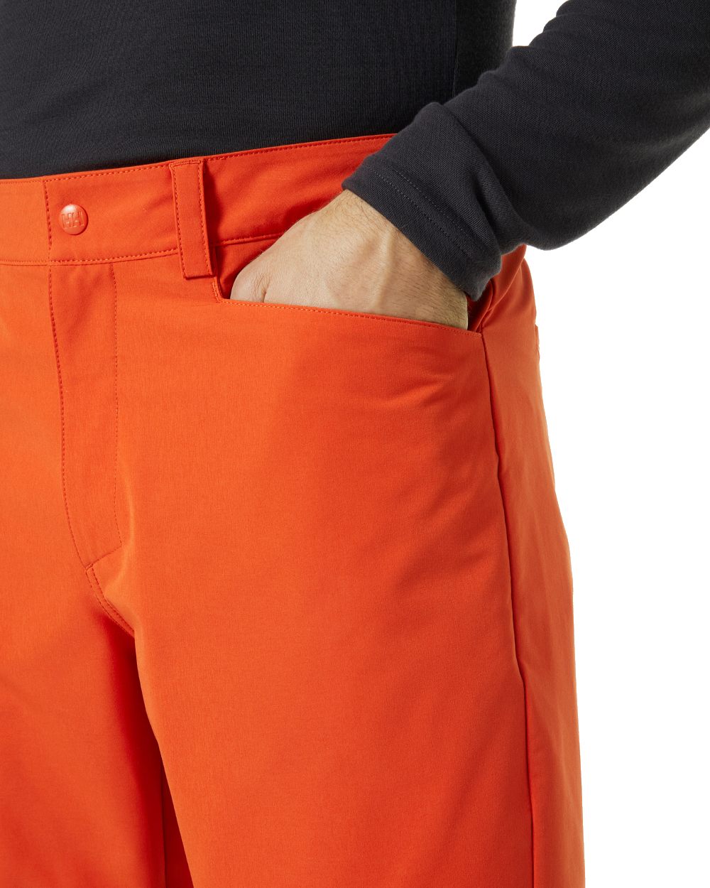 Patrol Orange coloured Helly Hansen Mens HP Quick Dry 10 inch Club Shorts 2.0 on white background 