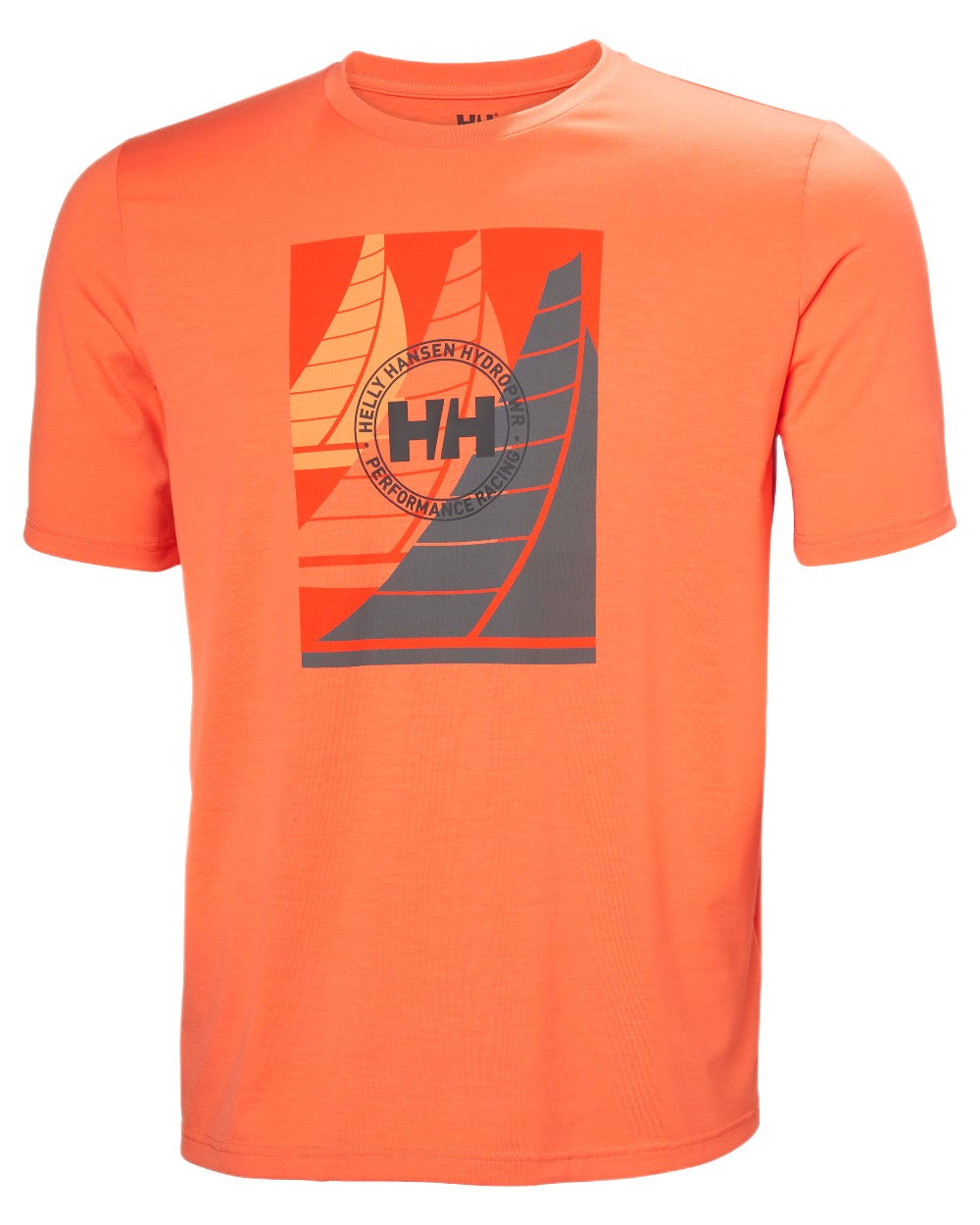 Bonfire Coloured Helly Hansen Mens HP Race Sailing Graphic T-Shirt on White Background
