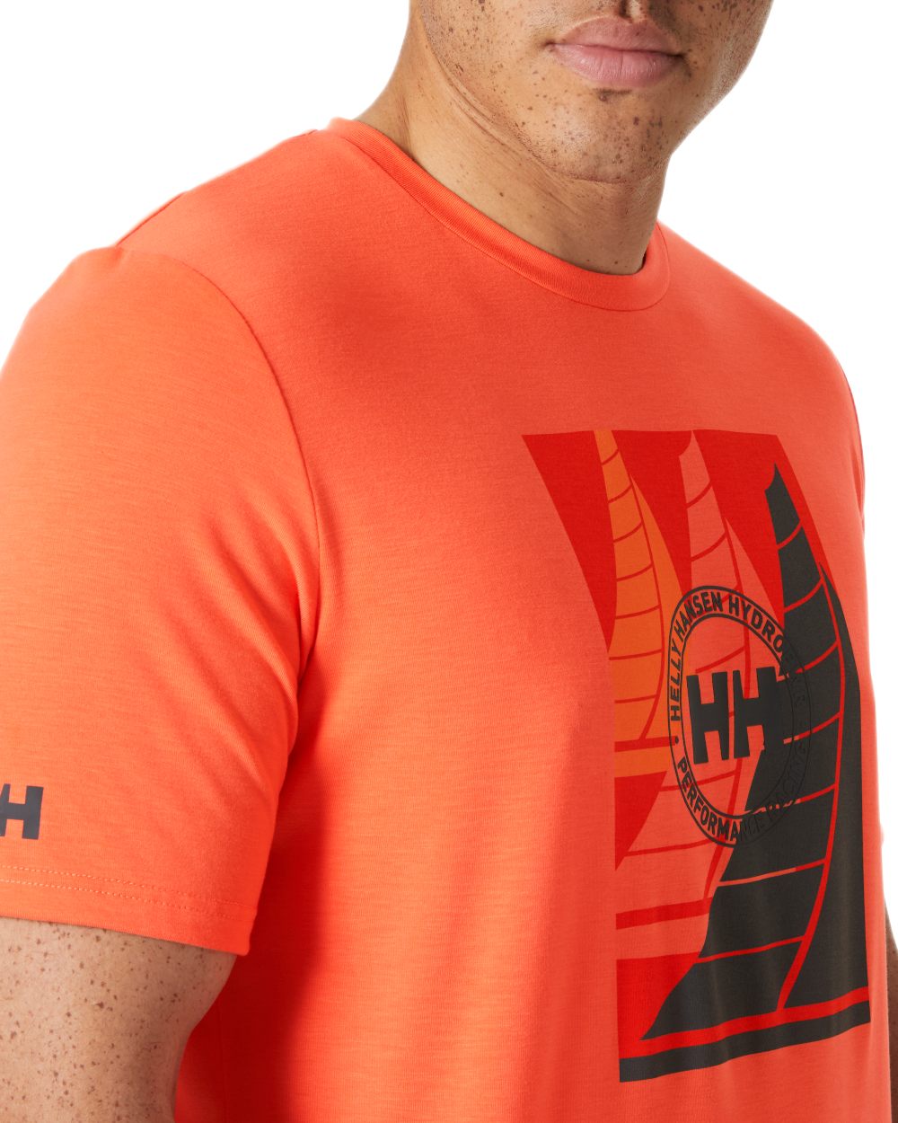 Bonfire Coloured Helly Hansen Mens HP Race Sailing Graphic T-Shirt on White Background
