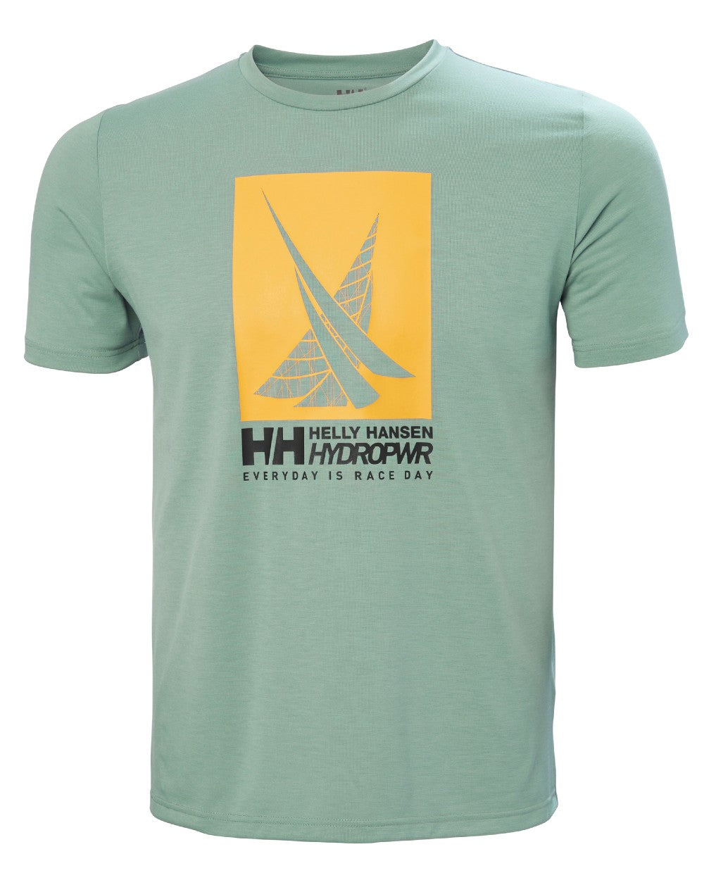 Cactus coloured Helly Hansen Mens HP Race Sailing Graphic T-shirt on white background 
