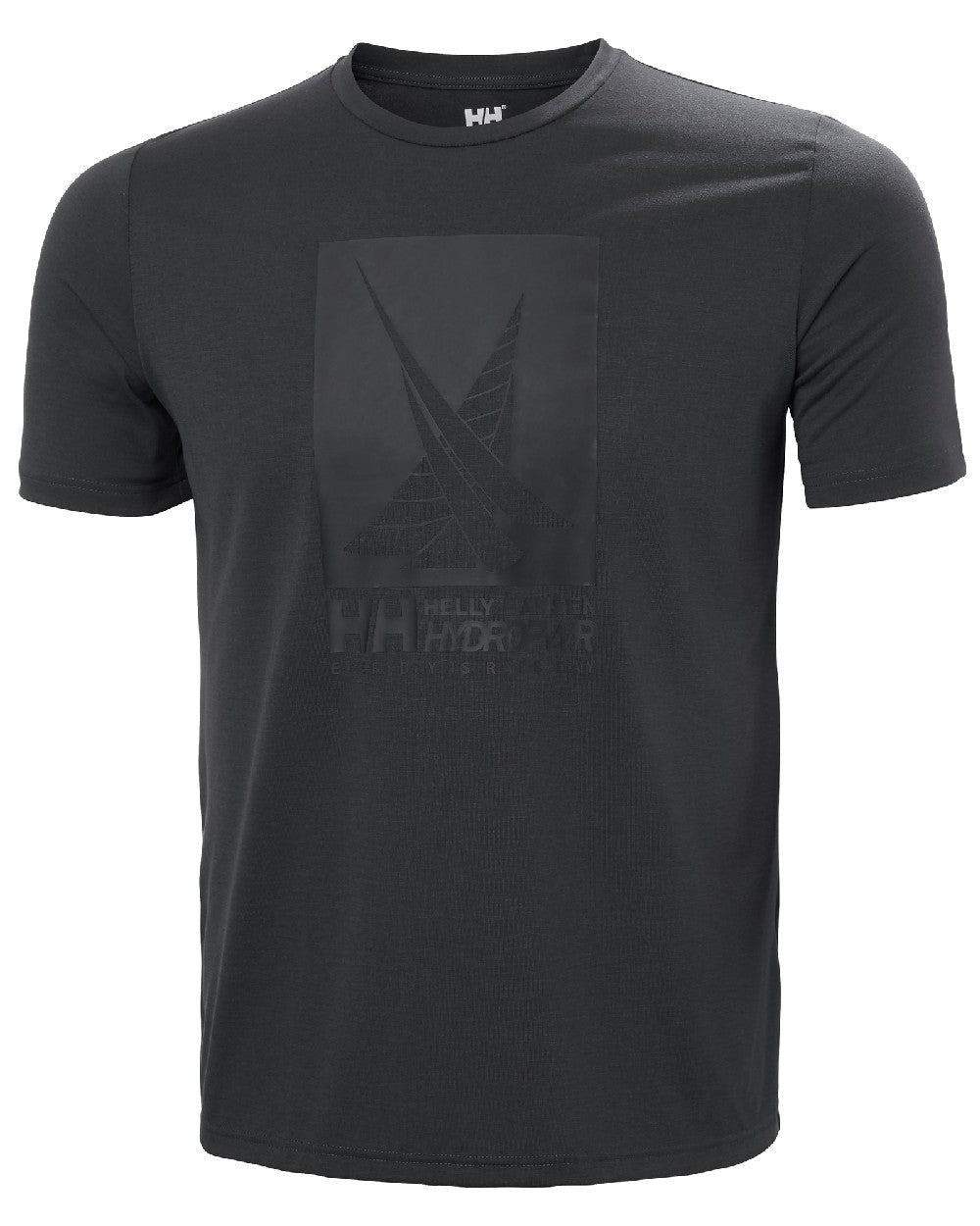 Ebony coloured Helly Hansen Mens HP Race Sailing Graphic T-shirt on white background 