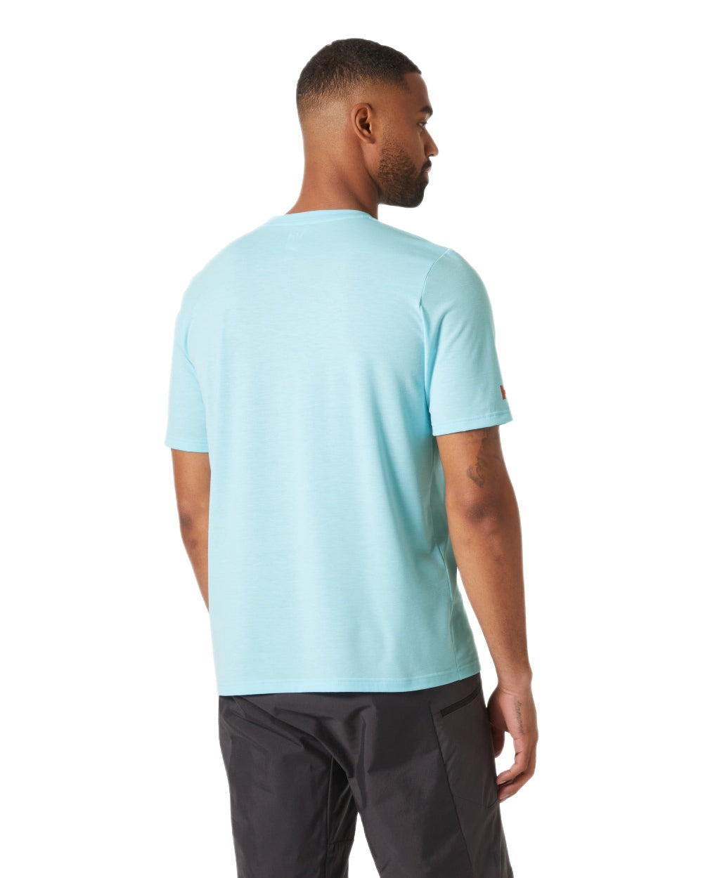 Light Cyan Coloured Helly Hansen Mens HP Race Sailing Graphic T-Shirt on White Background
