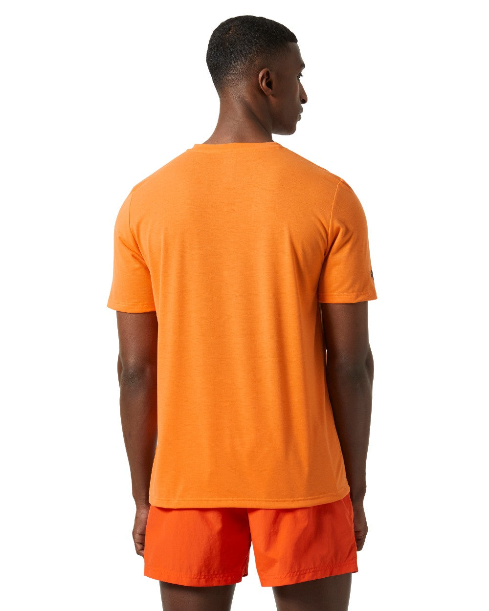 Poppy Orange coloured Helly Hansen Mens HP Race Sailing Graphic T-shirt on white background 