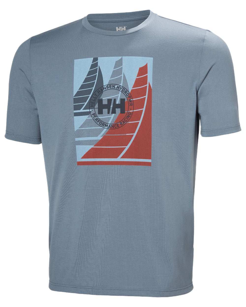 Washed Navy Coloured Helly Hansen Mens HP Race Sailing Graphic T-Shirt on White Background
