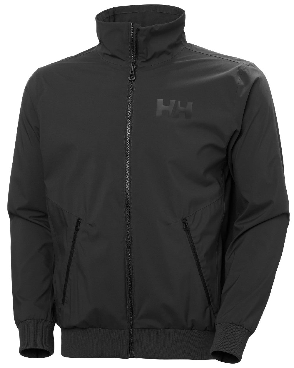 Ebony coloured Helly Hansen Mens HP Racing Bomber Sailing Jacket 2.0 on white background 