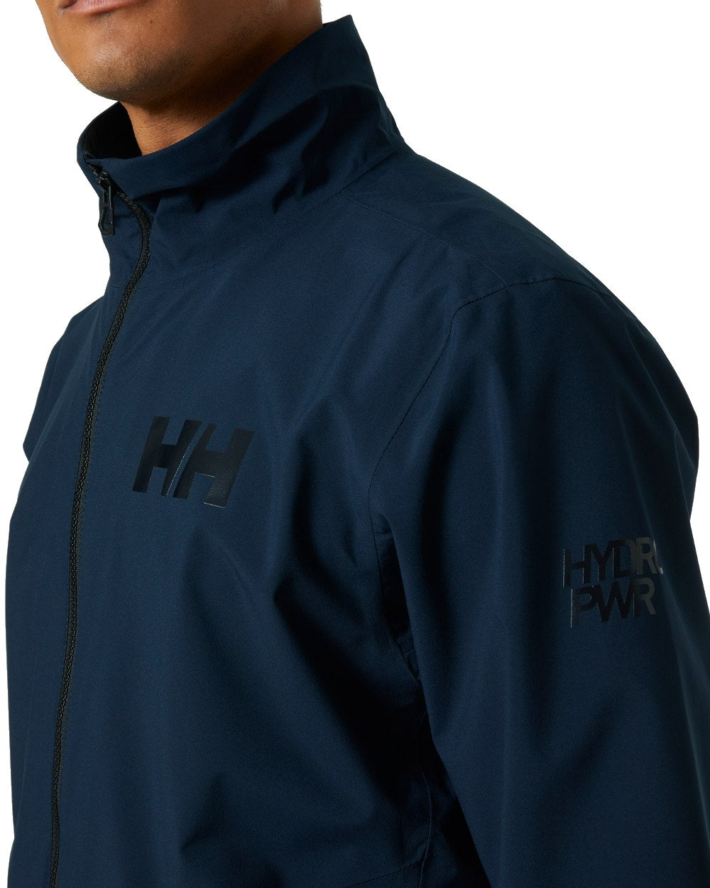Navy coloured Helly Hansen Mens HP Racing Bomber Sailing Jacket 2.0 on white background 