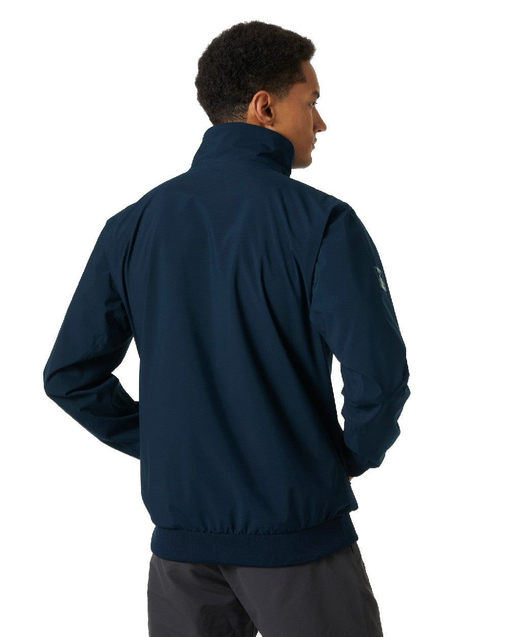 Navy coloured Helly Hansen Mens HP Racing Bomber Sailing Jacket 2.0 on white background 