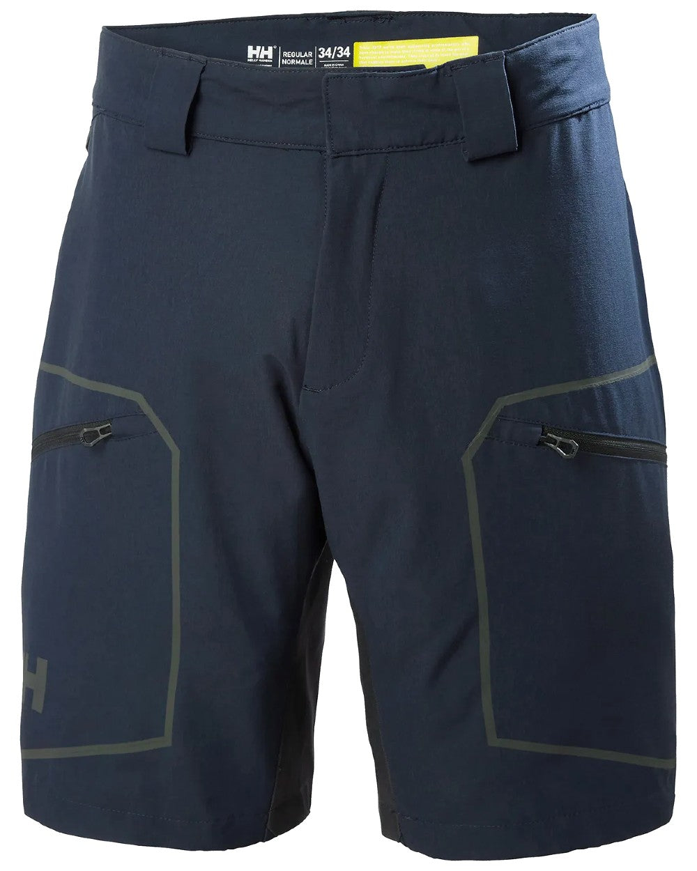 Navy coloured Helly Hansen Mens HP Racing Deck Shorts on white background 