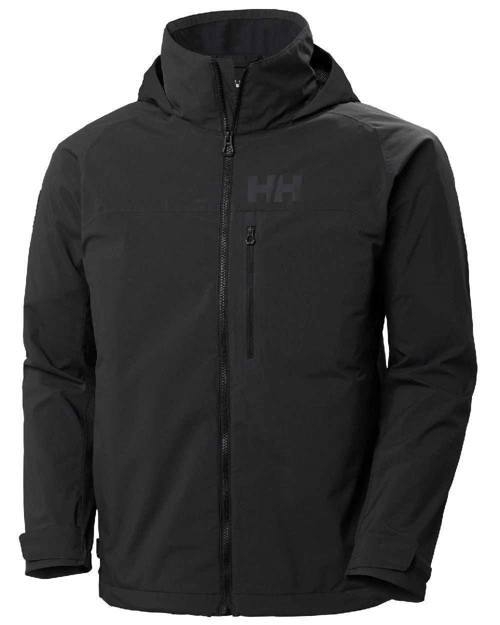 Ebony coloured Helly Hansen Mens HP Racing Hooded Sailing Jacket on white background 