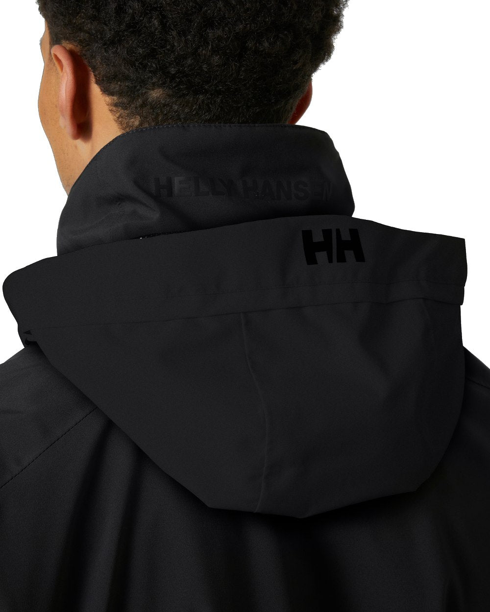 Ebony coloured Helly Hansen Mens HP Racing Hooded Sailing Jacket on white background 