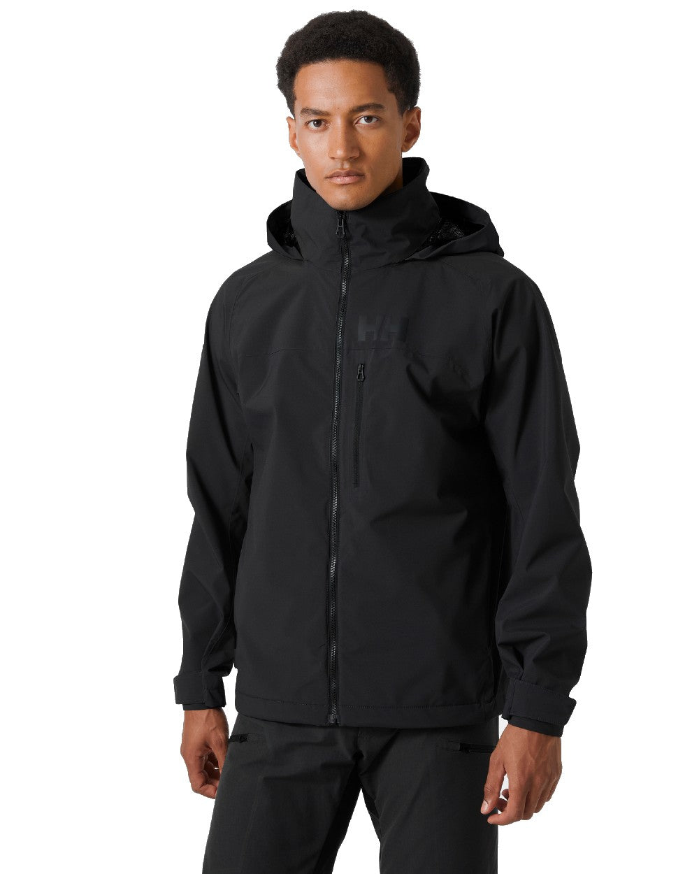 Ebony coloured Helly Hansen Mens HP Racing Hooded Sailing Jacket on white background 