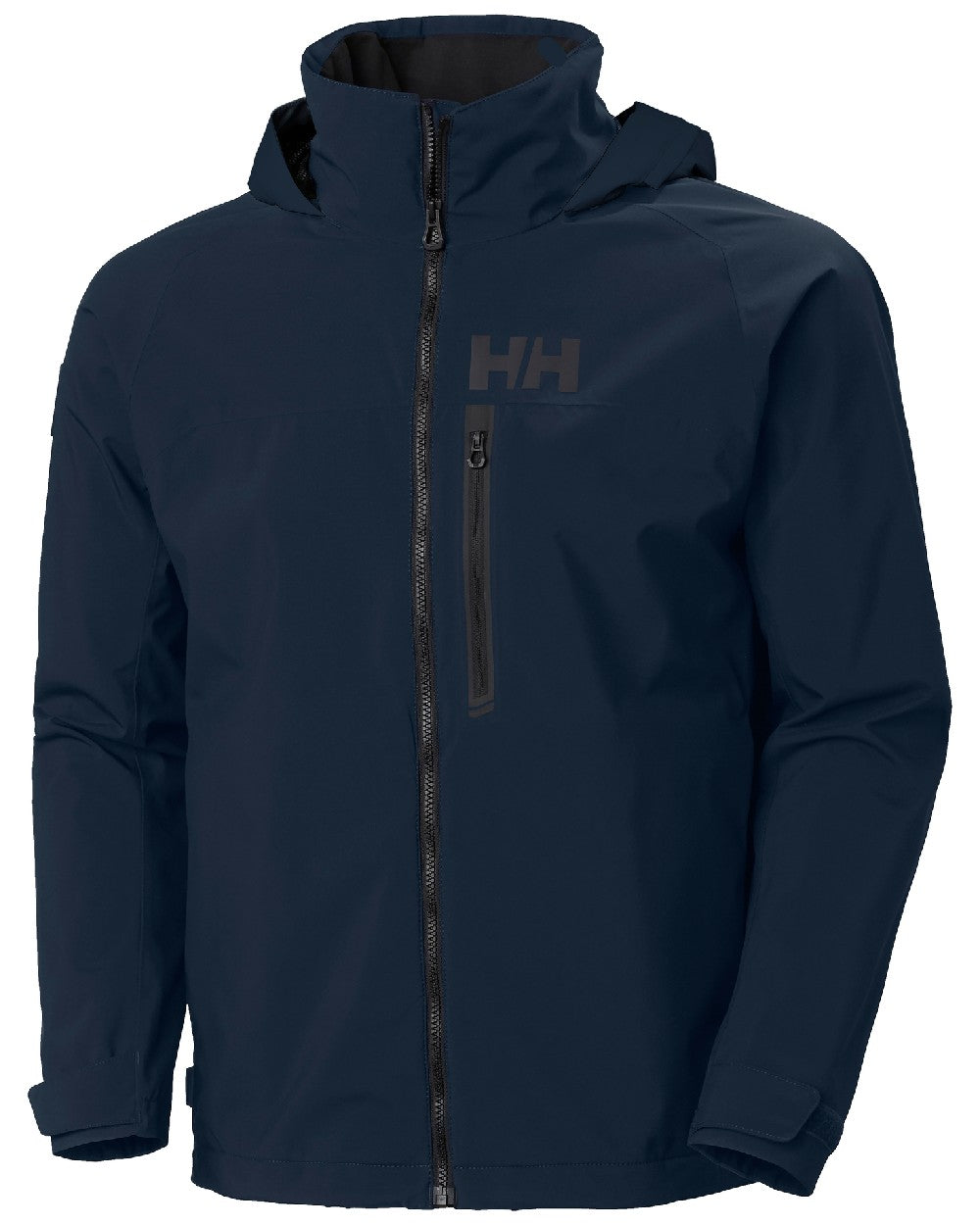 Navy coloured Helly Hansen Mens HP Racing Hooded Sailing Jacket on white background 