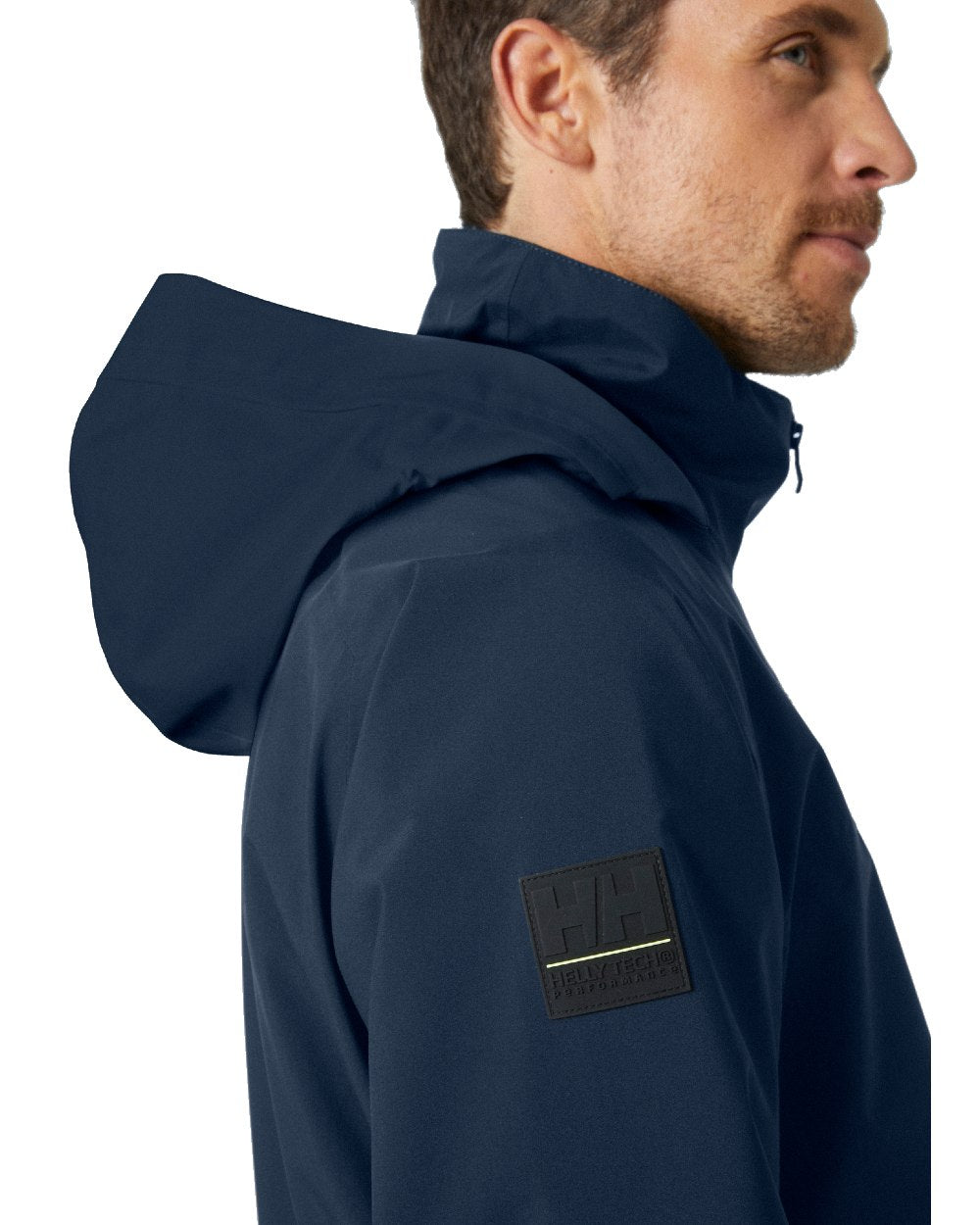 Navy coloured Helly Hansen Mens HP Racing Hooded Sailing Jacket on white background 