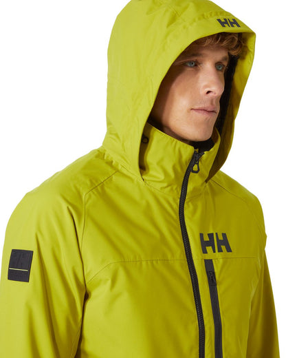 Bright Moss coloured Helly Hansen Mens HP Racing Lifaloft Hooded Jacket on white background 