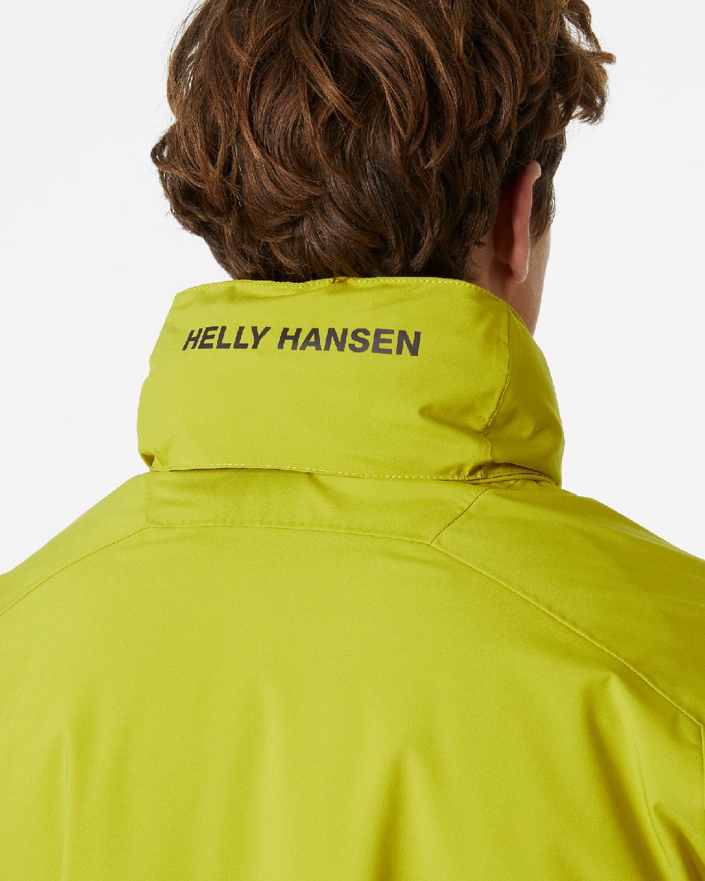 Bright Moss coloured Helly Hansen Mens HP Racing Lifaloft Hooded Jacket on grey background 