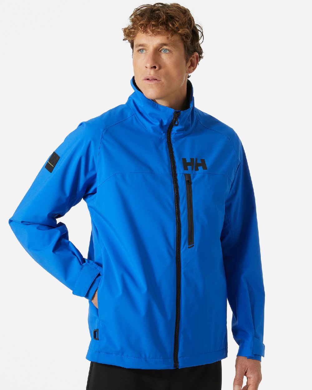 Cobalt 2.0 coloured Helly Hansen Mens HP Racing Sailing Jacket on grey background 