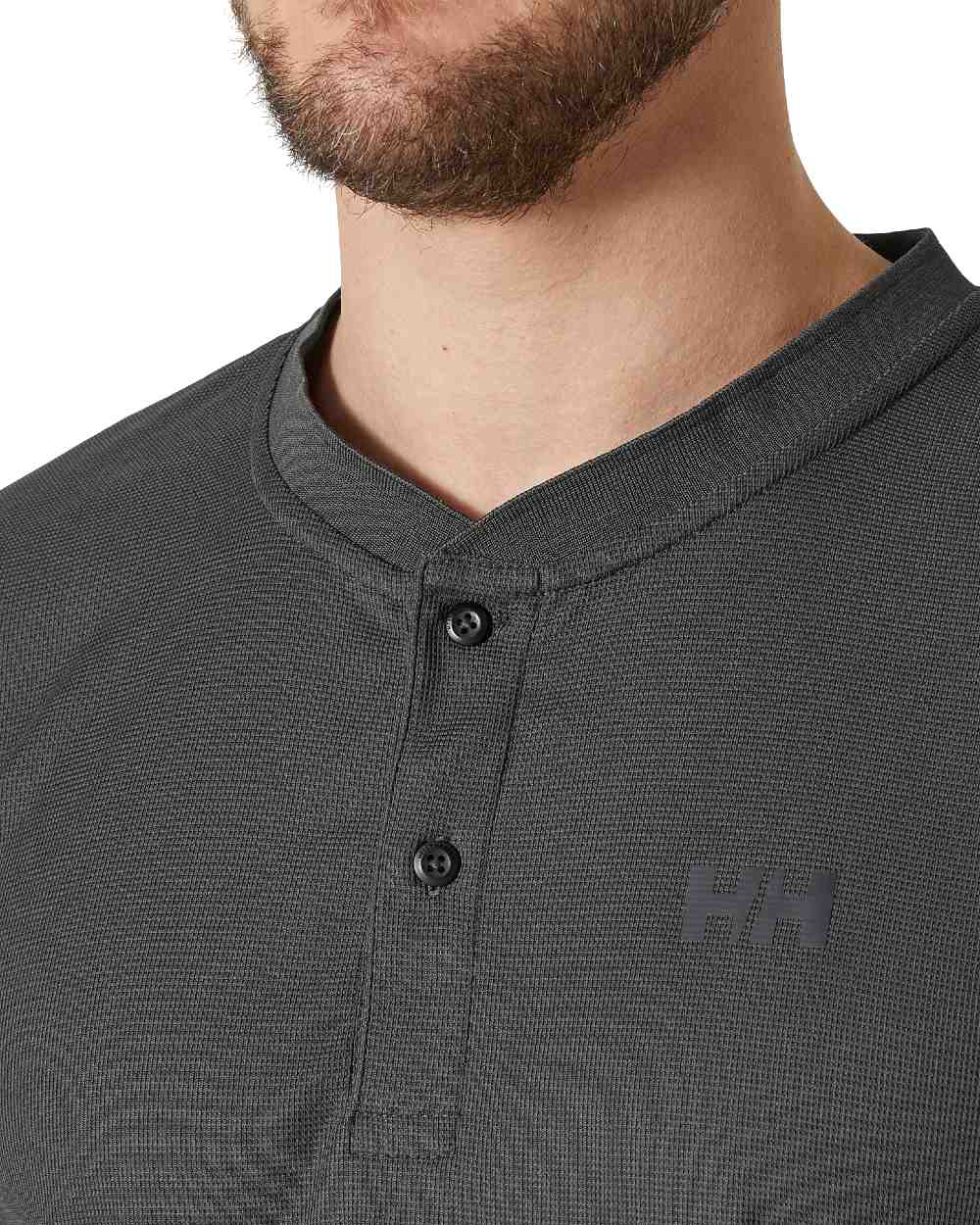 Ebony Coloured Helly Hansen Mens HP Sun Protective Tops on white background 