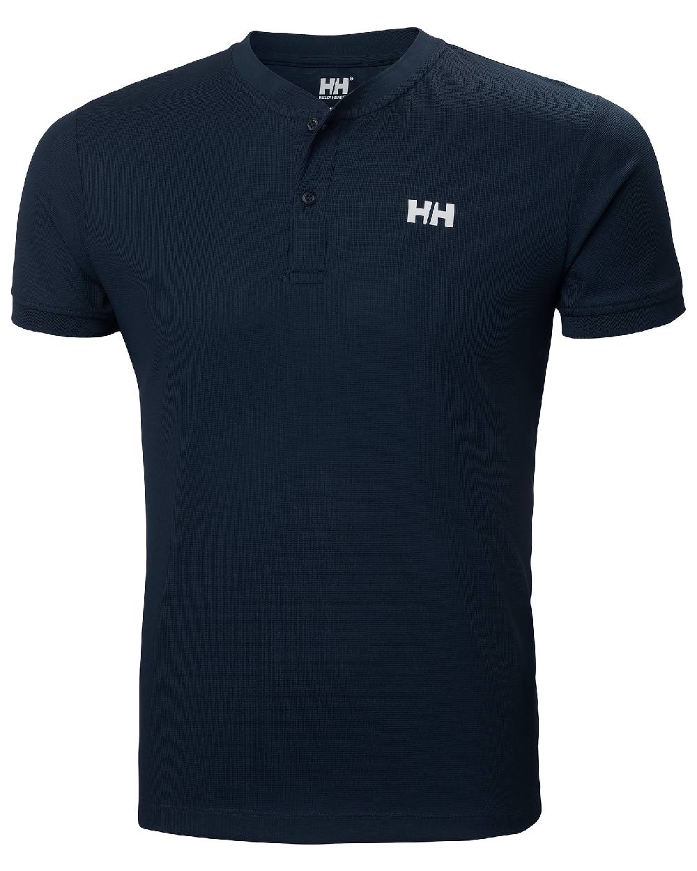 Navy Coloured Helly Hansen Mens HP Sun Protective Tops on white background 