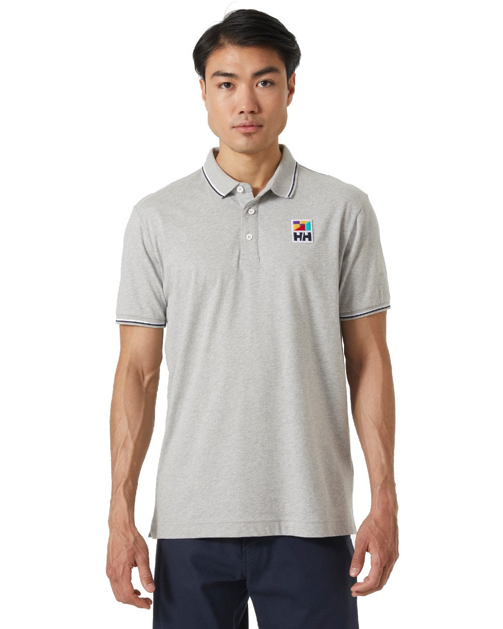 Grey Melange coloured Helly Hansen Mens Jersey Polo Shirt on white background 