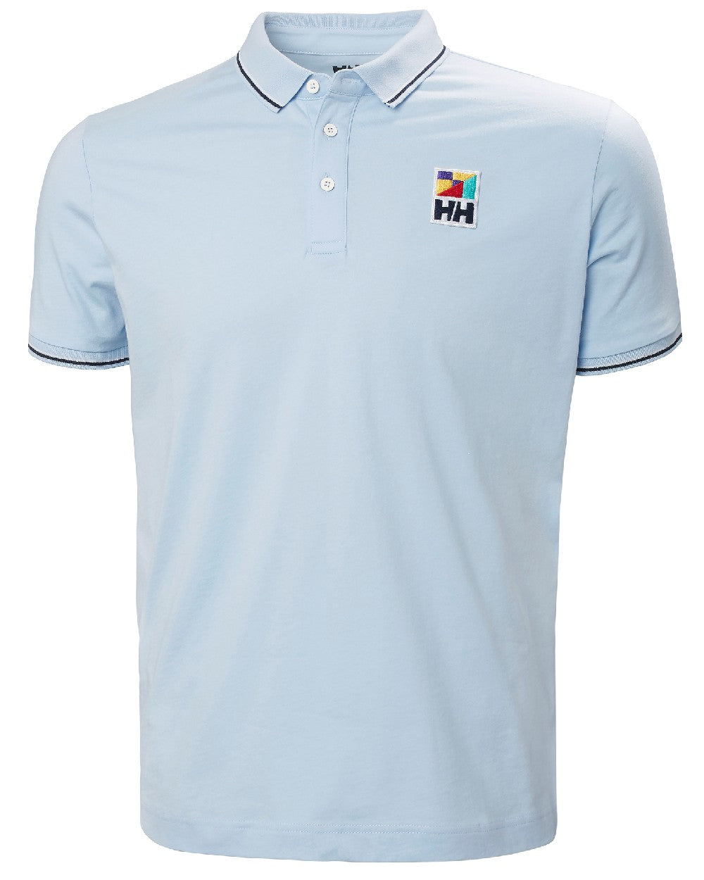 Pinnacle Blue coloured Helly Hansen Mens Jersey Polo Shirt on white background 