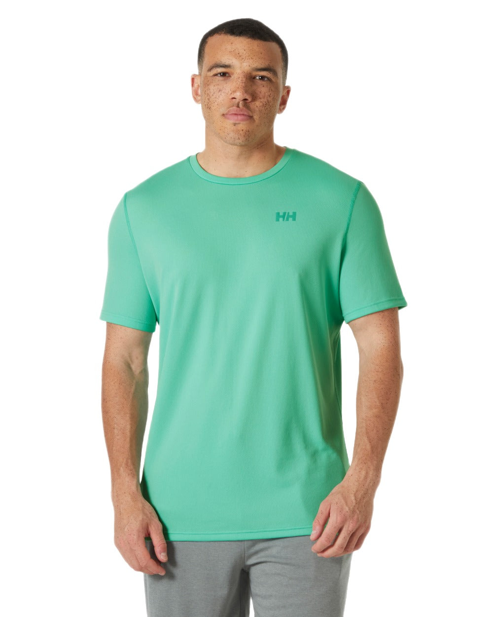 Lagoon Coloured Helly Hansen Mens Lifa Active Solen T-Shirt on White Background
