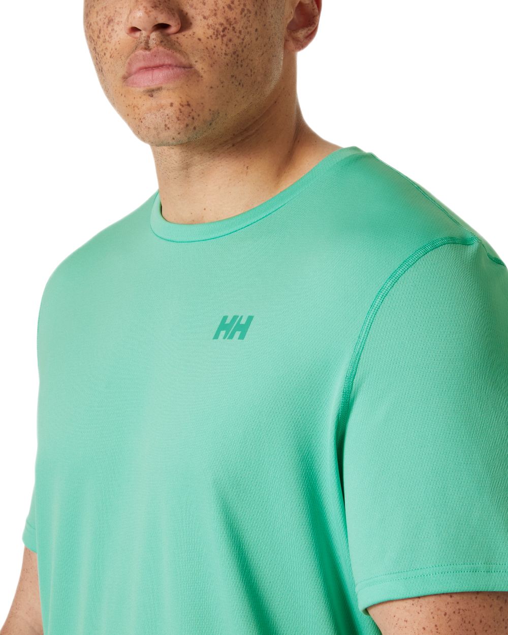 Lagoon Coloured Helly Hansen Mens Lifa Active Solen T-Shirt on White Background
