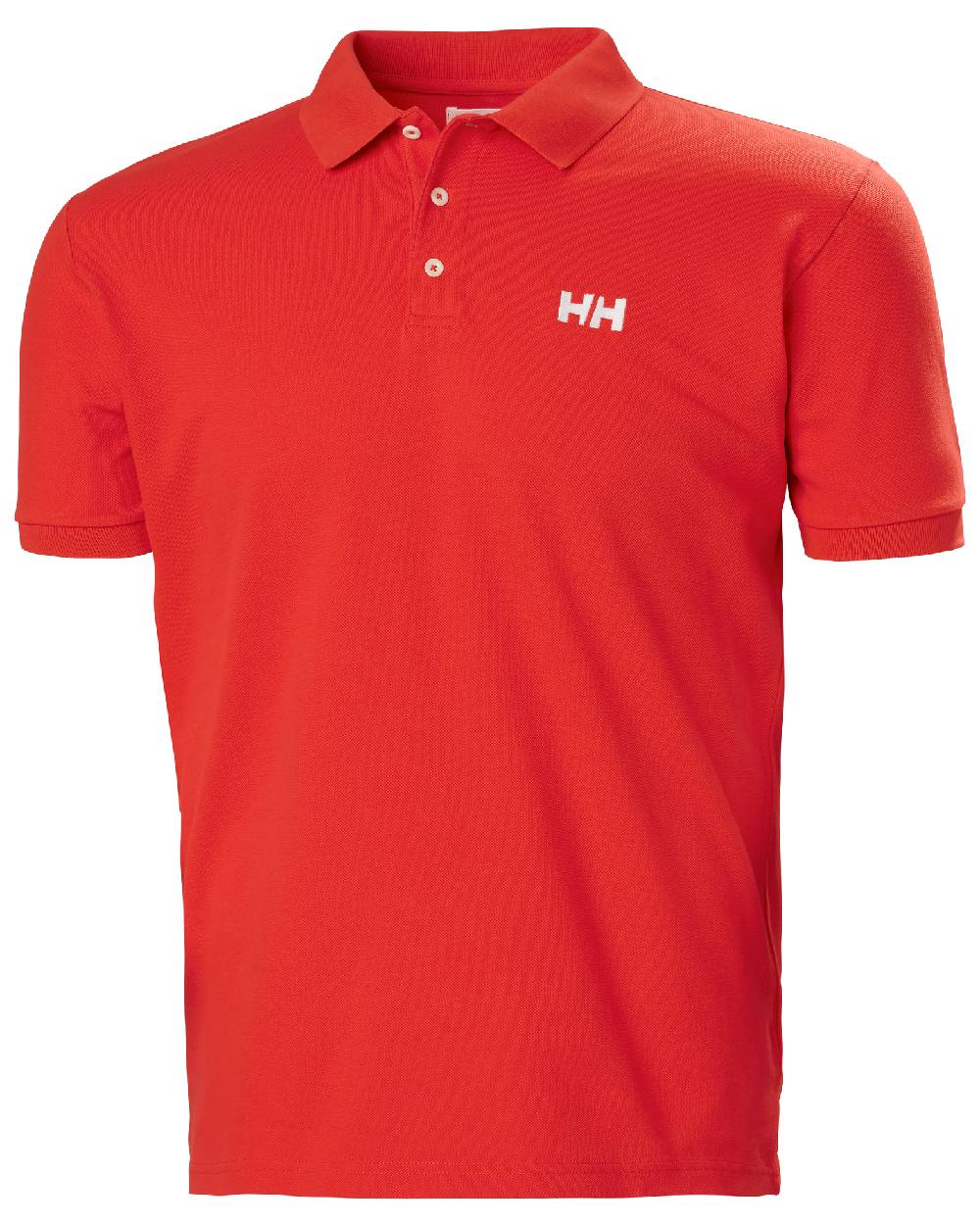 Alert Red coloured Helly Hansen Mens Malcesine Polo T-Shirt on white background 