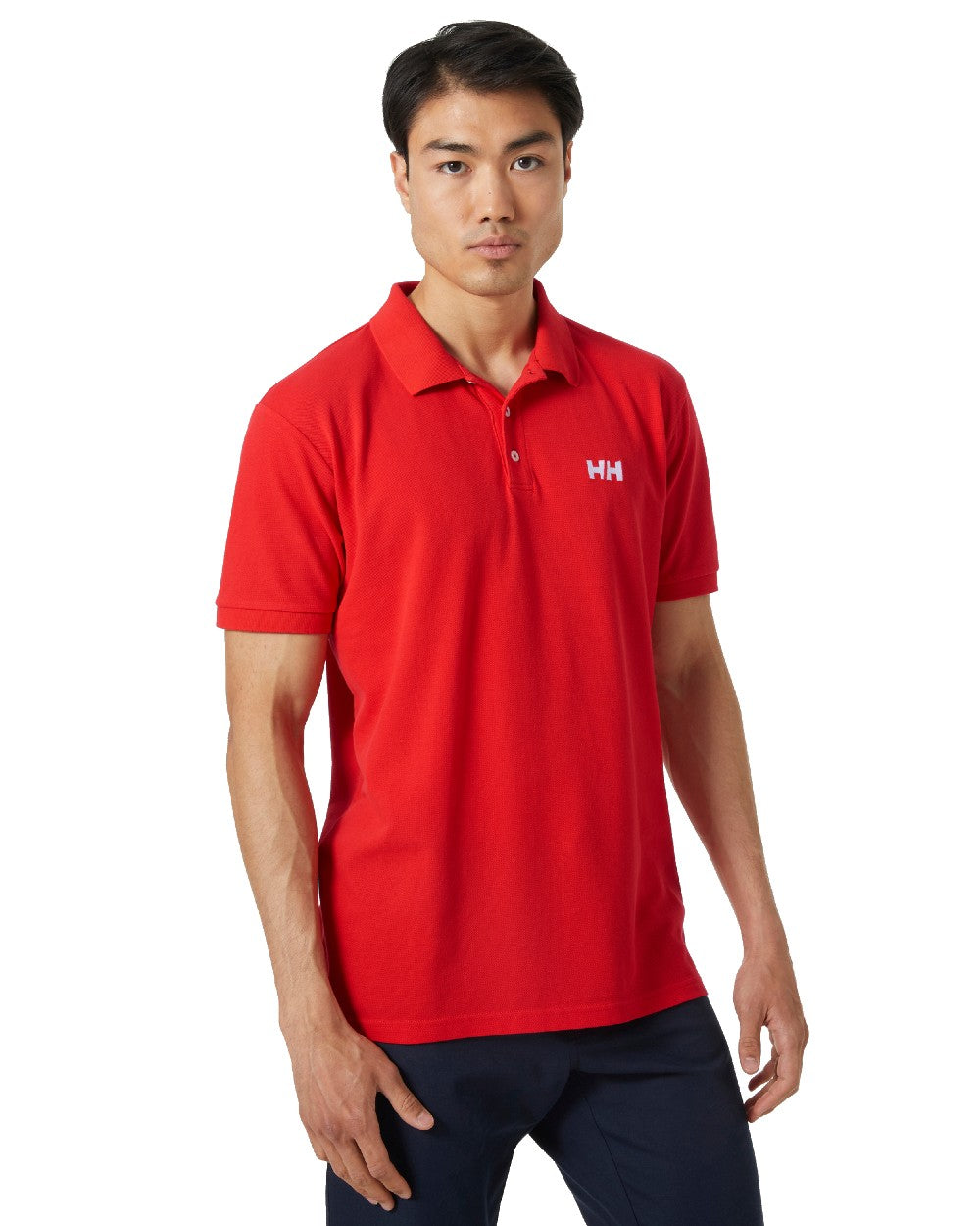 Alert Red coloured Helly Hansen Mens Malcesine Polo T-Shirt on white background 