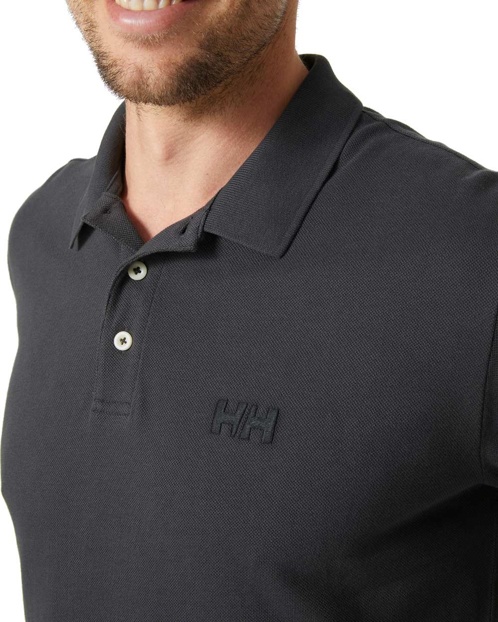 Ebony coloured Helly Hansen Mens Malcesine Polo T-Shirt on white background 